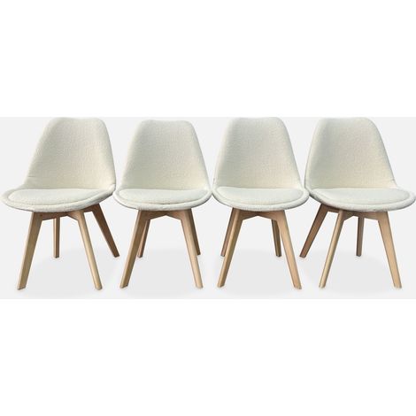 Set 4 sedie scandinave bouclé e gambe in legno