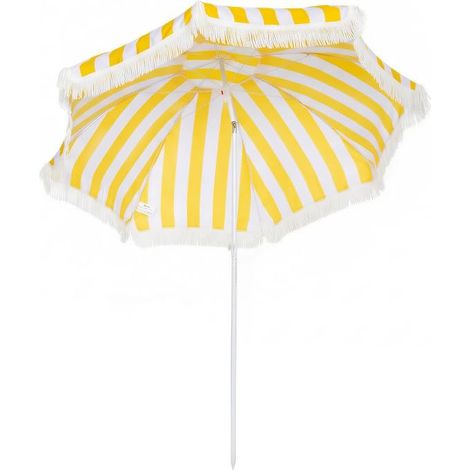 Parasol de plage 1,8 m, parasol de jardin avec ancrage au sable, franges, inclinaison et hauteur réglables, sac de transport, jaune et blanc (1/5)