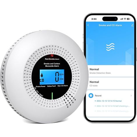 Détecteur de Fumée et de Monoxyde de Carbone, Durée de Vie de 10 Ans avec Batterie Remplaçable, avec Écran Numérique LCD Haute Précision (1/5)