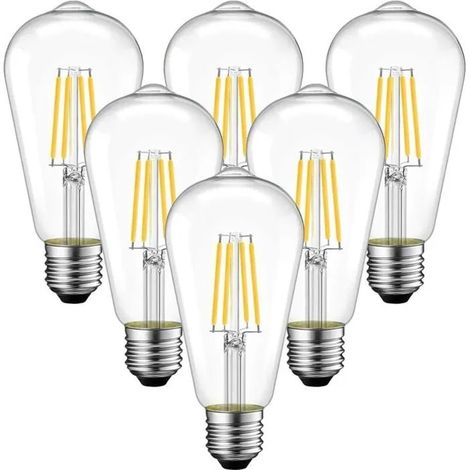 Ampoules LED à filament ST64 E27 4W, lot de 6, jaune chaud 2200K, non dimmables (1/5)