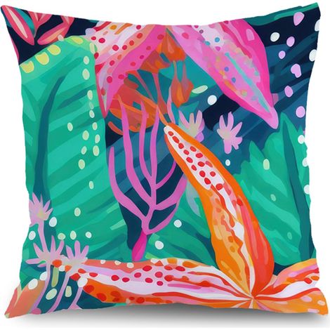 Housse de coussin floral coton printemps, décoration maison,50×50cm (1/5)