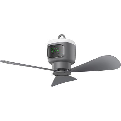 Tragbarer 45-cm-Deckenventilator mit integrierter Beleuchtung, 12.000-mAh-Akku, Fernbedienung und Aufhängehaken. Ideal für Pavillons, Zelte, Terrassen und Camping. (1/5)