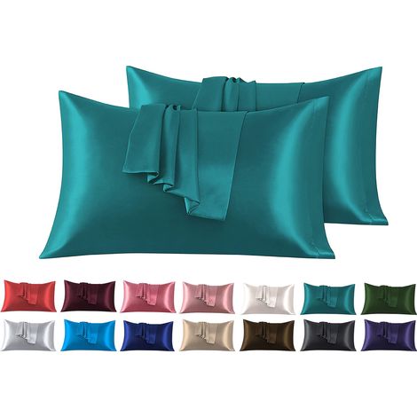 Taies Oreiller Satin 40 x 80 cm Lot de 2, Taies Oreiller Satin Vert 2, Satinées Housse d'oreiller Doux Prend Soin de Votre Peau et Antichute de Cheveux (1/5)