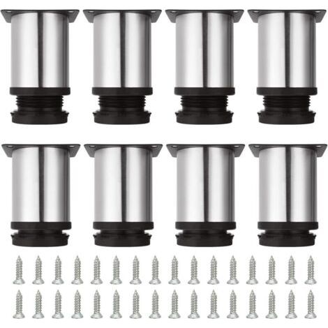 8 Pièces Pieds de Meubles Réglables 80 MM de Hauteur Les Pieds d'Armoire, Pieds de Meubles Ronds Acier Inoxydable Brossé Canapé Jambe Table Pieds, Hauteur Réglable 0-10 MM