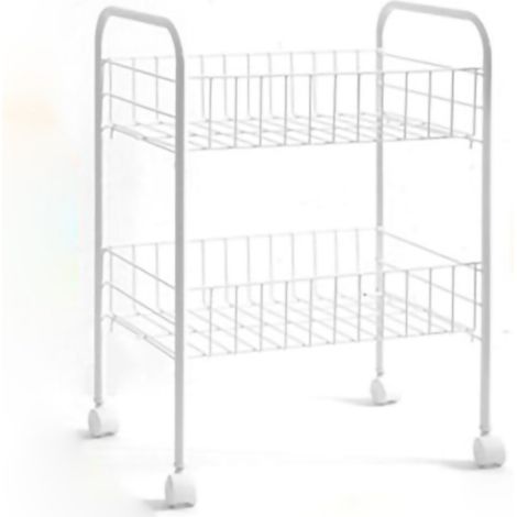 Chariot de rangement blanc à deux niveaux avec bande lumineuse, capacité de charge élevée, roulettes pour chambre et cuisine, 2 coussins inclus. (1/5)