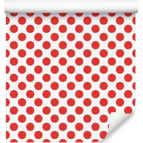 Papier peint à pois blancs et corail pour salon et chambre 50x1000 cm (1/5)