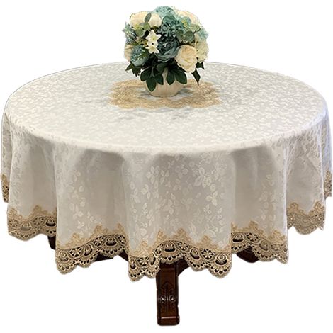 1 nappe Divers accessoire de table ronde, dentelle brodée, franges décoratives, 150x150 cm, style campagnard (1/5)
