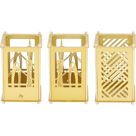 Porte-stylo en métal durable, facile à assembler, finition plaquée or haute dureté, pour stylo, règle et gomme. (1/5)