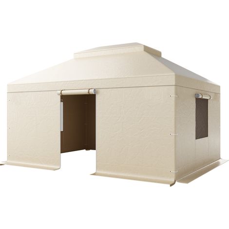 Mophorn Housse de Gazebo Hiver, 3,66 x 4,9 m, Couverture pour Gazebo à Toit Rigide Double, avec Parois Latérales et Fenêtres en Maille, Fabriquée en Matériau PE Résistant, Gazebos Non Inclus
