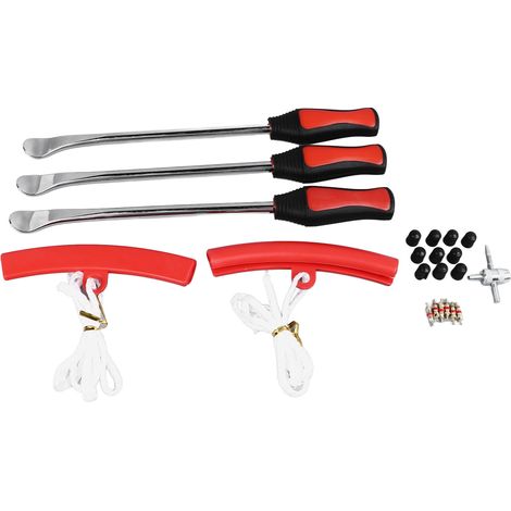 Ortviai Kit de Démonte-Pneus Moto en Acier Haute Résistance – 3 Leviers + 2 Gaines de Protection + 1 Clé + 6 Cœurs + 10 Capuchons (1/5)