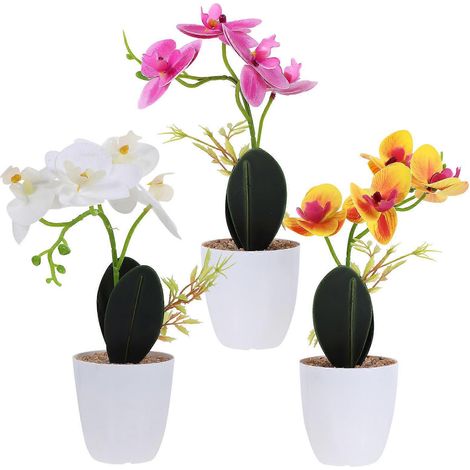 Pots de fleurs artificiels, fausses plantes en pot, design réaliste, ensemble de 3 pièces violet foncé pour la décoration intérieure. (1/5)