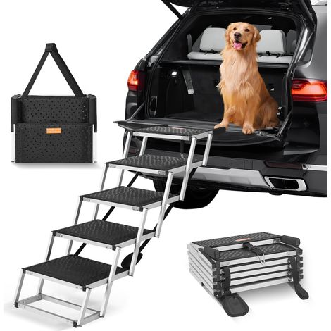 Vevor – Escalier pour chien 5 marches – Rampe pliable en aluminium – Revêtement antidérapant – Hauteur ajustable 770-810 mm – Capacité 150 lb