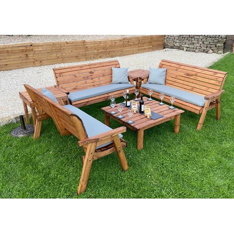 Nine Seater Balmoral Deluxe Garden Furniture Set - L240 x W284 x H95 cm - Grey Cushion Included - Fully Assembled