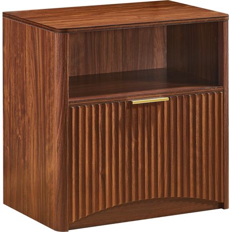 Comodino con cassetto scanalato e maniglia dorata effetto noce (1/5)