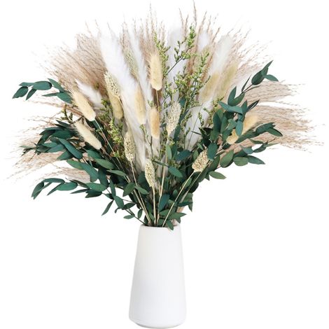 Produit fini haut de gamme composé de petits roseaux séchés et de véritables bouquets d'herbes de la pampa, parfait pour la décoration intérieure et les compositions en vase. (1/2)