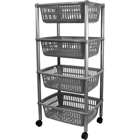 Carrello porta frutta 4 ripiani vivande cestini contenitore multiuso rosso verde - colore: grigio