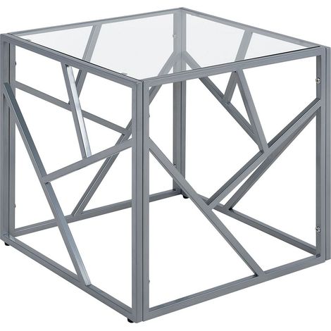 Table d'Appoint Carrée avec Plateau en Verre et Cadre en Métal Argenté pour Salon ou Chambre au Style Moderne et Glamour Beliani