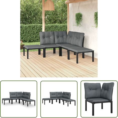 The Living Store 5-tlg. Garten-Lounge-Set Schwarz und Grau Poly Rattan - Gartengeräte - Gartenmöbel - Loungesessel - Outdoor Möbel - Rattanmöbel (1/5)
