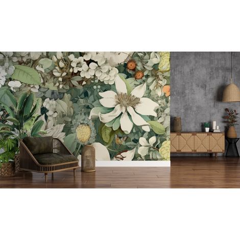 Papier peint fleuri bouquet retro danemones - 150 x 250 cm (1/2)