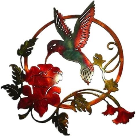 Art Mural D'oiseau en Métal Rond pour Jardin Décoration De Salon Fleur (1/5)