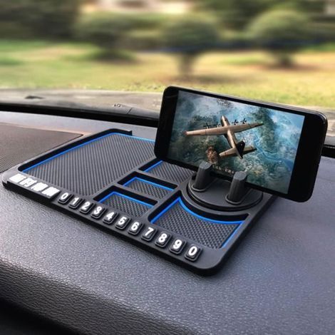 Multi-cell non-slip dashboard mat with phone holder and contact number slot. (1/4)