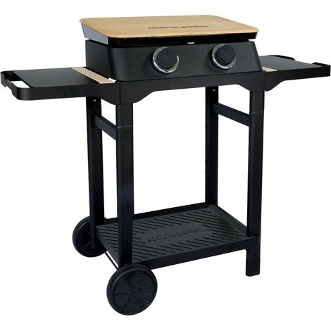 MF - Plancha de Gas DUNE 60 SC - 2 Quemadores - Hierro Fundido Esmaltado - Recogegrasas - Tapa Tabla de Cortar Bambú - Para 10 Comensales (1/4)