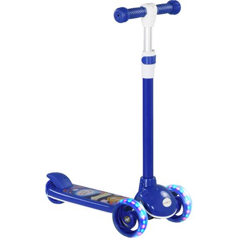 Patinete infantil con 3 ruedas con luces LED, manillar ajustable en altura y freno de fricción trasero, para niños de 2 a 6 años, color azul. (1/5)