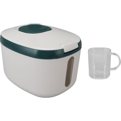 Récipient à riz anti-insectes, étanche à l'air et sans odeur, boîte de rangement avec fenêtre transparente pour céréales, sucre et farine, vert (10 kg/22 lb) (1/5)
