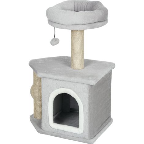 Arbre à chat tour de jeux avec poteaux à griffer 42 x 30 x 66 cm gris clair