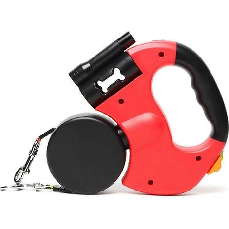 Laisse rétractable anti-nœuds à 360° (26-27 pouces) avec lampe torche et distributeur de sacs à déjections, tissu réfléchissant ultra-résistant pour la marche et la course.-AquaForge (1/5)