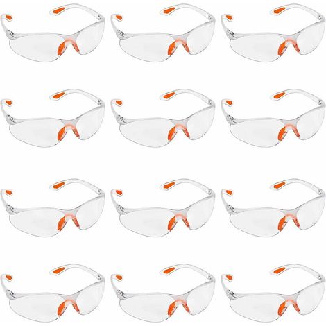 Lot de 12 Lunettes de Sécurité Transparentes - Lunettes de Protection avec Verres en Plastique, Pont-de-Nez et Embouts de Branches en Caoutchouc pour Plus de Confort - Lunette Transparente PPE (1/5)