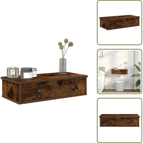 The Living Store Wandregal mit Schubladen Räuchereiche 60x28x15 cm Holzwerkstoff - Wandregal mit Schubladen (1/5)