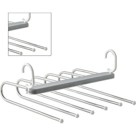 Portant à pantalons pliable multifonctionnel à 6 niveaux en acier inoxydable, avec cintres pour pantalons et serviettes, rangement pour placard, gris (1/5)