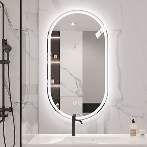 Miroir avec lumière smart intelligent 60×100 cm LED mural ovale sans cadre miroir de salle de bain à écran tactile anti-buée (1/5)