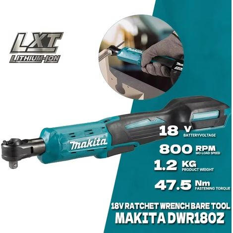 Clé à Cliquet Électrique MAKITA DWR180Z 18V, 47,5 N·m, Outil Sans Fil Compact