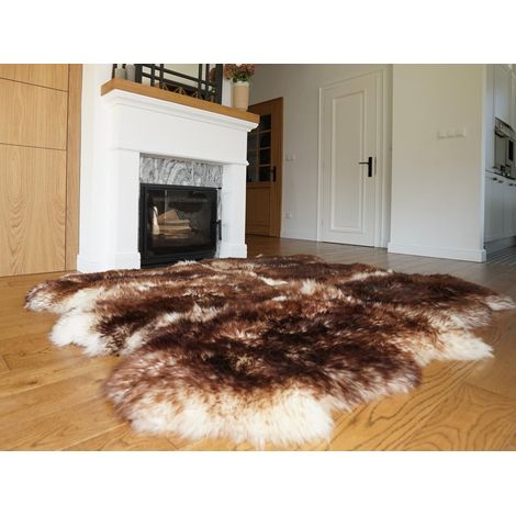 Tapis en peau de mouton MouflonThrow en cuir véritable - Blanc, Marron confortable, douillet, naturel et très épais (1/5)