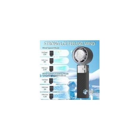 Ventilateur portable rechargeable 5000 mAh – Mini ventilateur turbo silencieux avec vitesse réglable (1 à 199), idéal pour le camping, le sport et les voyages – Noir (1/5)