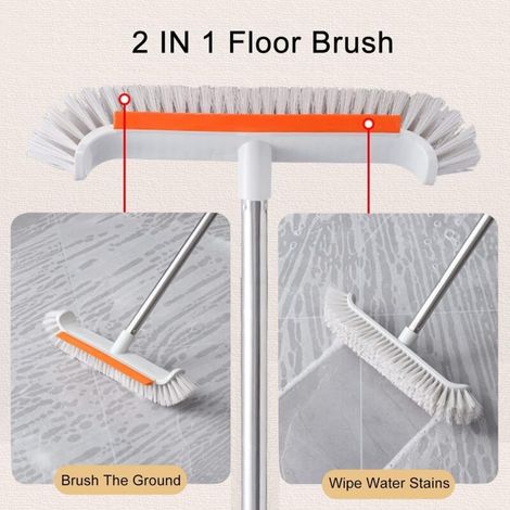 Balai Brosse Sol avec Long Manche 130CM,Brosse Sol Rigide avec Raclette, Brosse à récurer Surface De Brossage De 36cm pour Nettoyer Les Cuisines, Salles De Bain (1/5)