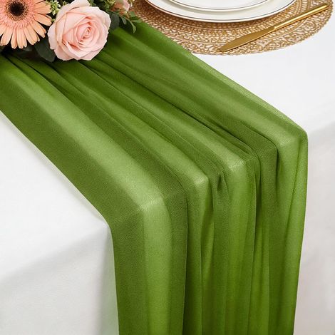 Chemin de table mousseline vert olive foncé, 77x300 cm, doux et confortable pour mariage bohème, fête, baptême, baby shower ou cuisi (1/5)