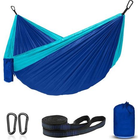 GENERIC-Hamac Ultra-léger Camping, Nylon à Parachute Séchage Rapide Hamac avec Mousquetons et Sangles de qualité Utilisé Hamac pour Le Jardin en Terrasse et Les Voyages, Bleu, 260x140cm (1/2)