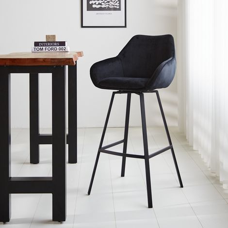 Drehbar Barhocker Schwarz Samt Elise - Mit Armlehne - Sitzhöhe 79 (1/5)