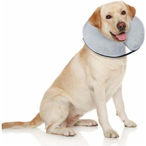 Collier gonflable de protection pour chiens et chats - Le collier de récupération à cône doux pour chien ne bloque pas la vision E-Collar (Grand, Gris)