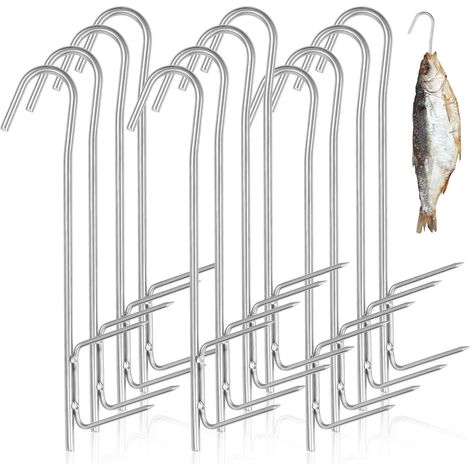 Crochets de Fumage Lot de 12 crochet à Viande Fumoir Crochet à Viande Inox 21cm, pour Suspendre du Poisson Fumé, de La Viande, des Saucisses Etc (1/5)