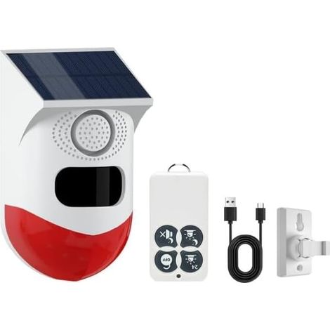 Alarme Détecteur de Mouvement, détecteur de mouvement extérieur avec télécommande, portée du capteur infrarouge 120dB 12m/110° et étanchéité IP67, système d'alarme pour garage, ferme, intérieur (1/4)