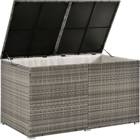 Cassetta per cuscini in polyrattan Ikaria Grigio - screziato Cassetta da giardino 950 litri con coperchio e telo interno rimovibile (1/3)