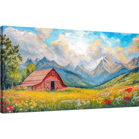 Quadri Tela Paesaggio Rurale Prato Fienile 50 x 100 cm (1/5)