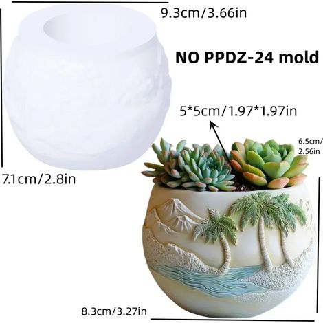 (Moule SANS PPDZ-24) Moule en résine silicone en forme de relief montagneux pour pot de fleurs succulentes, avec motif d'eau vive, boîte de rangement, coupelle à bougie, moule en gypse (1/4)