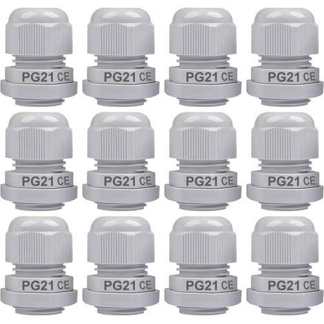 12Pcs Presse-étoupe, PG21 Plastique Étanche Réglable 13-18mm IP68 Presse-étoupe Joint avec Joints en Caoutchouc, Protecteur de Fil (Blanc) (1/5)