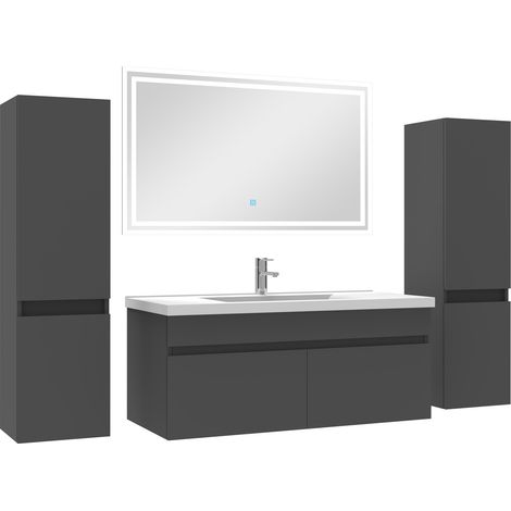 Ensemble meubles Salle de Bain simple vasque 100cm, colonnex2 + miroir Anthracite