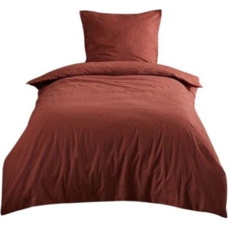 Housse de couette en coton 140 x 200 cm uni Edenne rouge (1/2)
